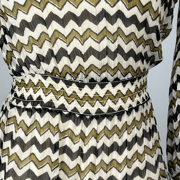 HD In Paris Anthropologie Sierade Zigzag Mini Dress Ruffle Smocked size 0 - Picture 6 of 16